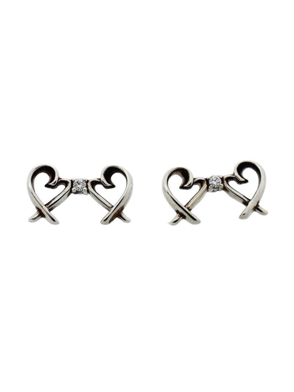 Tiffany & Co Earrings Double Loving Heart 925 Sterling Silver Diamond